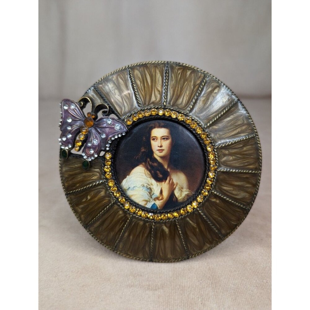 VINTAGE ROUND ENAMEL BUTTERFLY FRAME